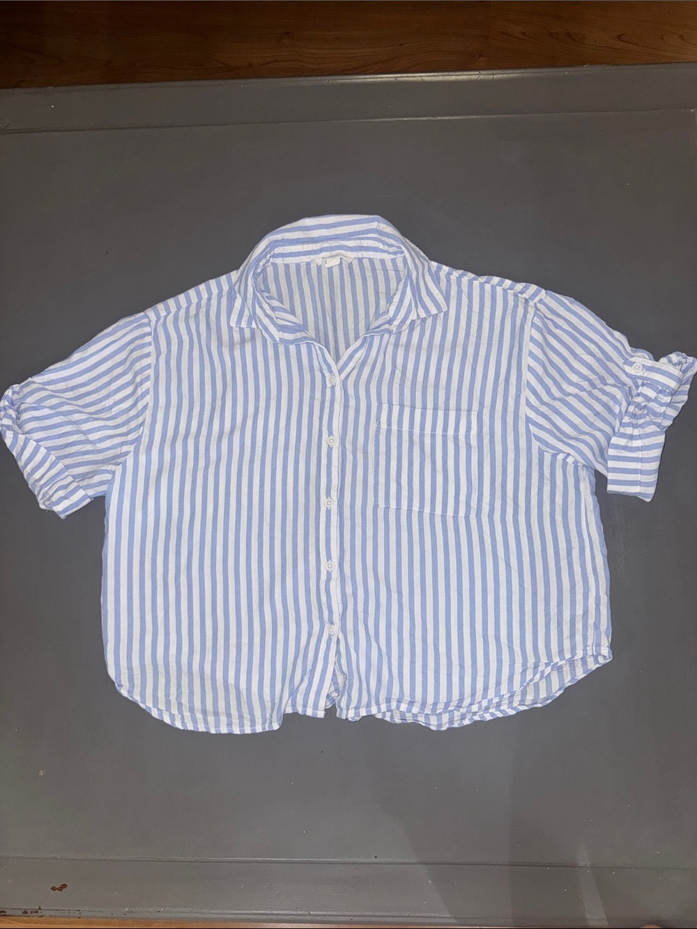 beachlunchlounge Blue and White Striped Button-Down Shirt